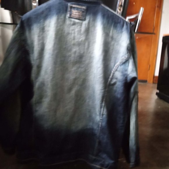 Men Marithe Francois Girbaud XXXL Iced Washed Heavy Blue Jean Jacket - Picture 6 of 8